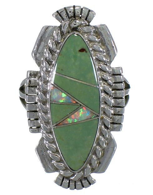 Turquoise And Opal Inlay Silver Southwestern Ring Size 7-1/2 TX45711